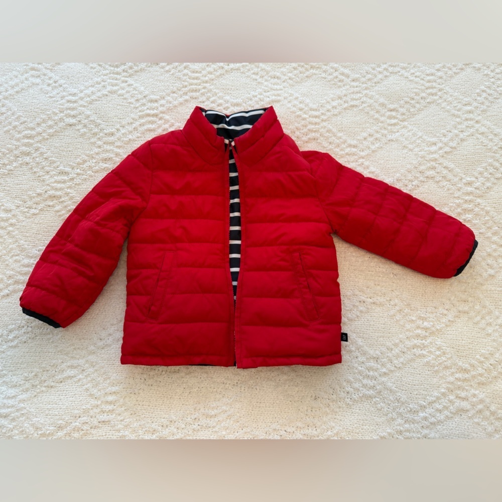 GAP Bright Red/ Navy Stripe Reversible Kids Puffer Jacket